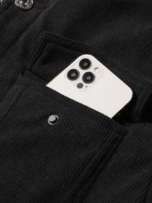 Jaqueta casual masculina de manga comprida com lapela e cor contrastante, outono/inverno - Preto - Ver 5