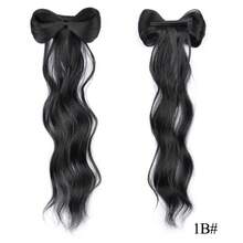 蝴蝶结夹马尾辫接发半马尾辫棕色 12/14 英寸马尾辫接发女士卷发波浪马尾辫儿童蝴蝶结形马尾辫黑色合成发夹假马尾辫女童假发日常派对使用 - 彩色 - 查看 16