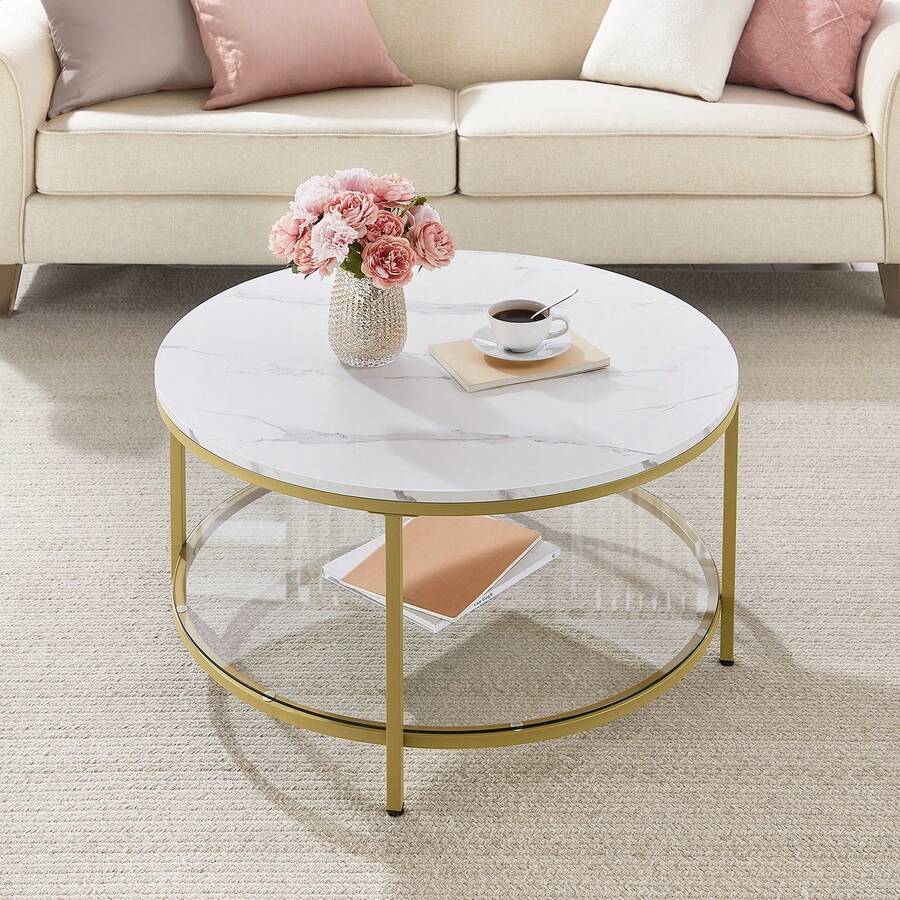 Coffee Tables - Blanco mármol + Oro brillante - Ver 1