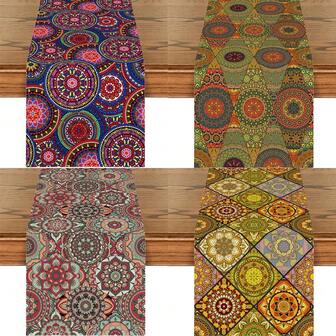 Camino de mesa para comedor - Diseños geométricos bohemios, decoración de cocina reutilizable y lavable de poliéster