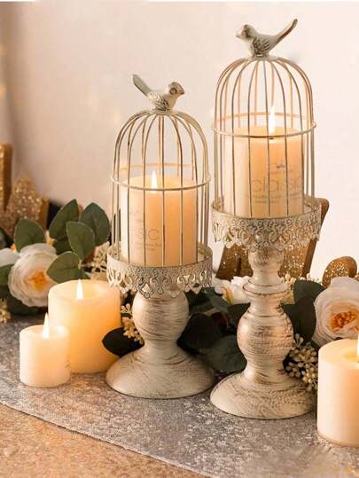 1pc European Style Birdcage Candle Holder, Vintage Candle Stick Holders, Wedding Candle Centerpieces For Tables, Iron Candlestick Holder Home Decor Wedding Decor Wedding Bedroom Decor Candle Holder Garden Ornaments Christmas Gift; Christmas Present Halloween Gift Back To School,Teacher's Day Gift