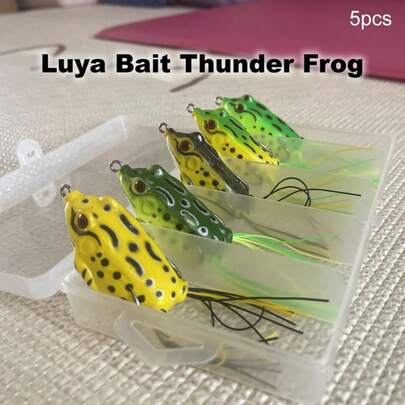 Lure Frog 浮水蛙鱼饵套装，5 件逼真软饵，带锋利鱼钩，适用于鲈鱼和淡水/咸水钓鱼，钓鱼配件诱饵
