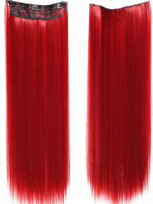 Extensiones Del Cabello Puestas Con Clip, Rectas Y Extra Largas De 20-40 Pulgadas Con Un Peluquín Sintético Rojo Con 5 Clips Para El Uso Diario De Las Mujeres - Rojo - Ver 3