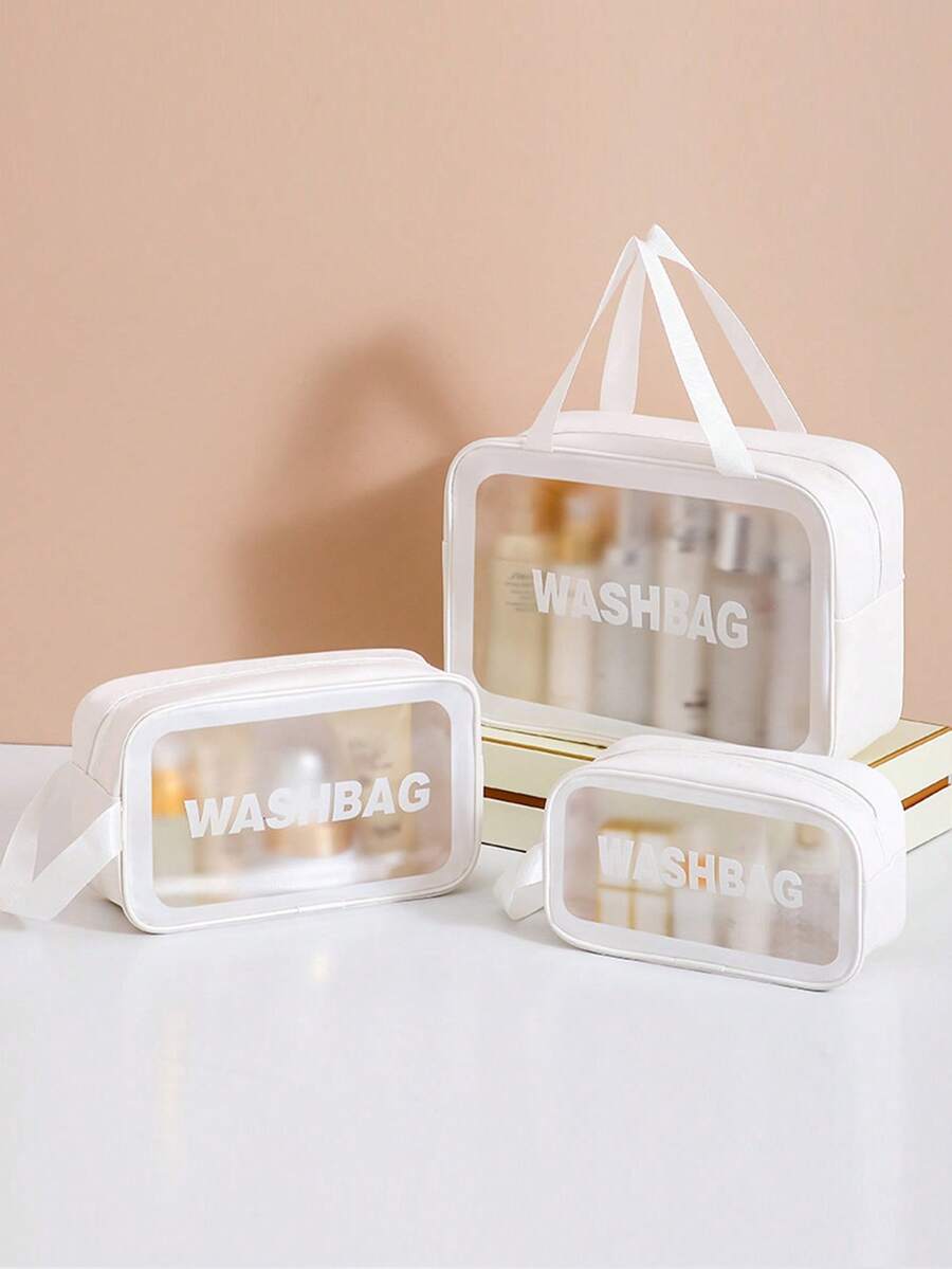 3-In-1 Set: Toiletry Bag, Storage Pouch, Suitable For Cosmetics, Stationery - Perfect For Wedding, Birthday, Gift, Portable Makeup Bag Set, Stylish Color Patchwork, Suitable For Bathroom/Travel, Cosmetics Organizer Bag, Women Beauty Tools Accessories,For Holiday Beach, Bathroom Collection, Bedroom Collection, Large Capacity - Beige - View 1