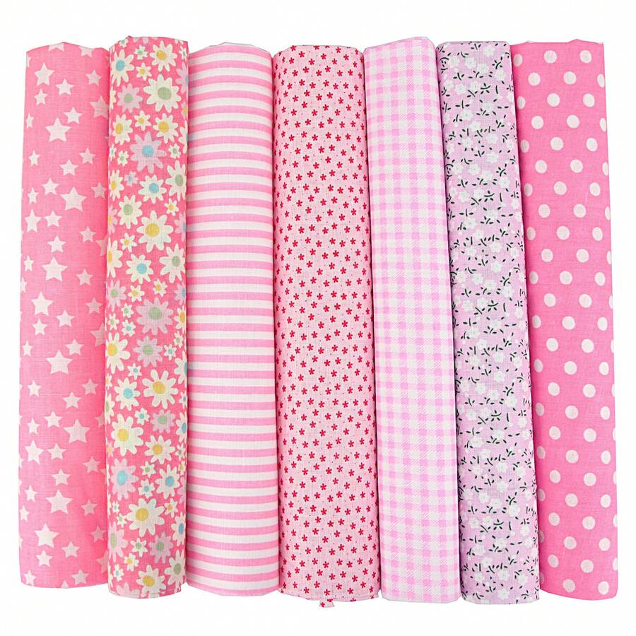 7Pcs 20" X 20" Cotton Fabric DIY Making Supplies Quilting Patchwork Fabric Fat Quarter Bundles DIY For Quilting Patchwork Cushions Cotton Fabric For Patchwork - Pink - View 1