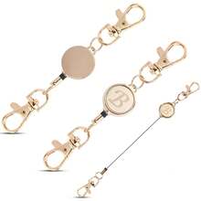 1pc Fashion Gold Plated Adjustable Initial Hook Clasp - Multi-Purpose Retractable Lanyard For Bags, Cards, Keys, Convenient For Daily Use, Personalized Gift - Apricot - View 24