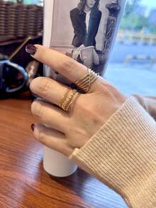 2pcs Unique Design Stainless Steel Open Rings Set - Gold 3 - View 3