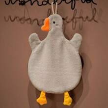 1pc Cute Goose Hand Towel, Double-Layer Coral Fleece Hanging Bathroom Kitchen Towel, Soft Absorbent Quick-Dry Bathroom Decor Back To School Dish Cloths Kitchen Towel