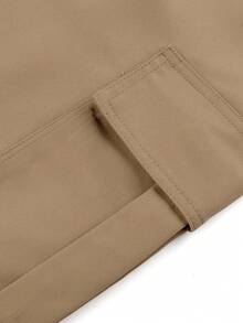 1 pieza Pantalones cortos informales con bolsillos laterales sueltos y múltiples bolsillos para niña adolescente, pantalones cortos utilitarios para exterior, primavera/verano/otoño - Caqui - Ver 5