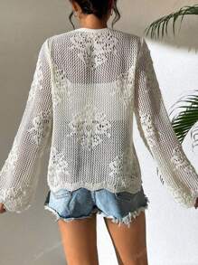 Cardigan elegante in maglia leggera e traforata, design semplice, adatto per primavera/estate, taglie comode