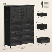 16 Drawer Dresser, 8 Clear & PU Reversible Drawers, Tall Dresser For Bedroom, Fabric Storage Cabinet, Metal Frame, Organizer Cabinet, Unit For Closet, Entryway, Hallway, Wood Top, Black - Black - View 2