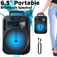 Dazone Portable Bluetooth Speaker 6.5-In Woofer Wireless Speaker Subwoofer USB Rechargeable Heavy Bass LED Party PA Sound System AUX FM Remote Control LED Light Handle
