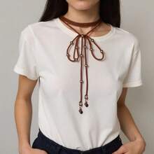 1 Chiếc Vòng Cổ Buộc Bolo Bằng Da Lộn Giả Cho Nữ, Chiều Dài Có Thể Điều Chỉnh Theo Phong Cách Boho Phương Tây Kèm Hạt Bạc Cho Phụ Nữ Đeo Hàng Ngày - Hạt cườm - Xem 9