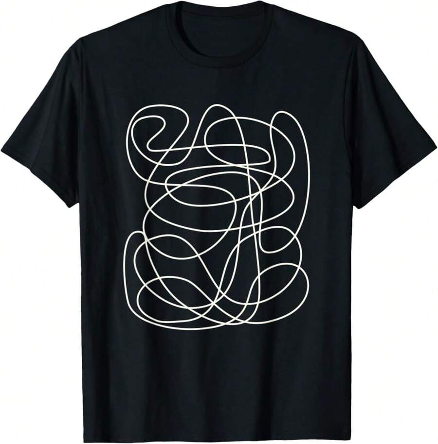 Minimalist Aesthetic Abstract Art Continuous Line Drawing T-Shirt Gift For Dad Gift For Artists Funny Gift For Coworkers - Black - View 1
