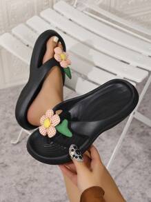 Chinelo Flip Flop Floral Grande de Design Original para Mulheres, Novo Chinelo de Praia Floral à Prova de Escorregamento da Moda e Fofo para o Verão