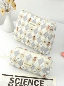 1 pezzo Borsa trucco casual carina a quadri beige, grande capacità, con cerniera, portatile, per il viaggio, per la conservazione di articoli di cancelleria, elementi essenziali per le vacanze, cosmetici, chiavi, cuscinetti, auricolari, telefoni cellulari, caricabatterie, rossetti, cosmetici, profumi, prodotti per la cura della pelle e della bellezza, per la conservazione in bagno a casa, adatta per mamme, donne, infermiere, studenti, ragazze, regali per le vacanze e il ritorno a scuola