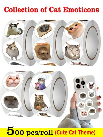 500 张/卷可爱猫咪贴纸，多种图案，宠物爱好者设计，适用于礼物、手机壳、冰箱、杯子、计划簿、笔记本、滑板 DIY 装饰、防水乙烯基贴纸学校用品、返校