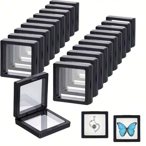 5/10pcs 3D Floating Jewelry Display Box - Black Plastic Frame With Clear PE Panel, No Assembly Required, Safe Snap Closure And Fabric Lining Suitable For Coins, Watches, Collectibles - Home Decor And Jewelry Making Organizer, Top Choice For Coin Collectors, Classic Design, Sturdy Display For Women Storage Organizer Travel Essentials Back To School Dormitory Storage