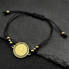 Pulsera ajustable con cadena de cuerda, con medalla de San Benito en color dorado de acero inoxidable, para hombres y mujeres