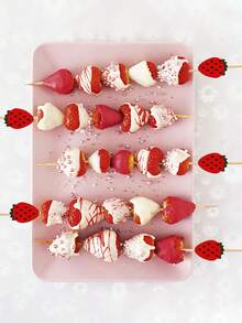 100支/50支/20支装红色草莓水果竹签，4.7英寸草莓主题生日派对长竹签，适用于家庭、婚礼、情人节、生日派对、父亲节食品、水果装饰 - 紅色 - 查看 8