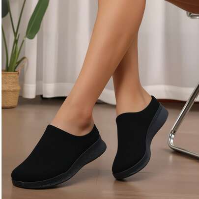 女士黑白半跟一脚蹬运动休闲气垫减震跑步鞋、休闲鞋、舞蹈鞋、护士鞋、摇摆鞋