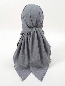 1pc Women Bandana Cashew Flower Embossed Chiffon Square Scarf With Fringes, Versatile For Daily Use - Multicolor - View 1