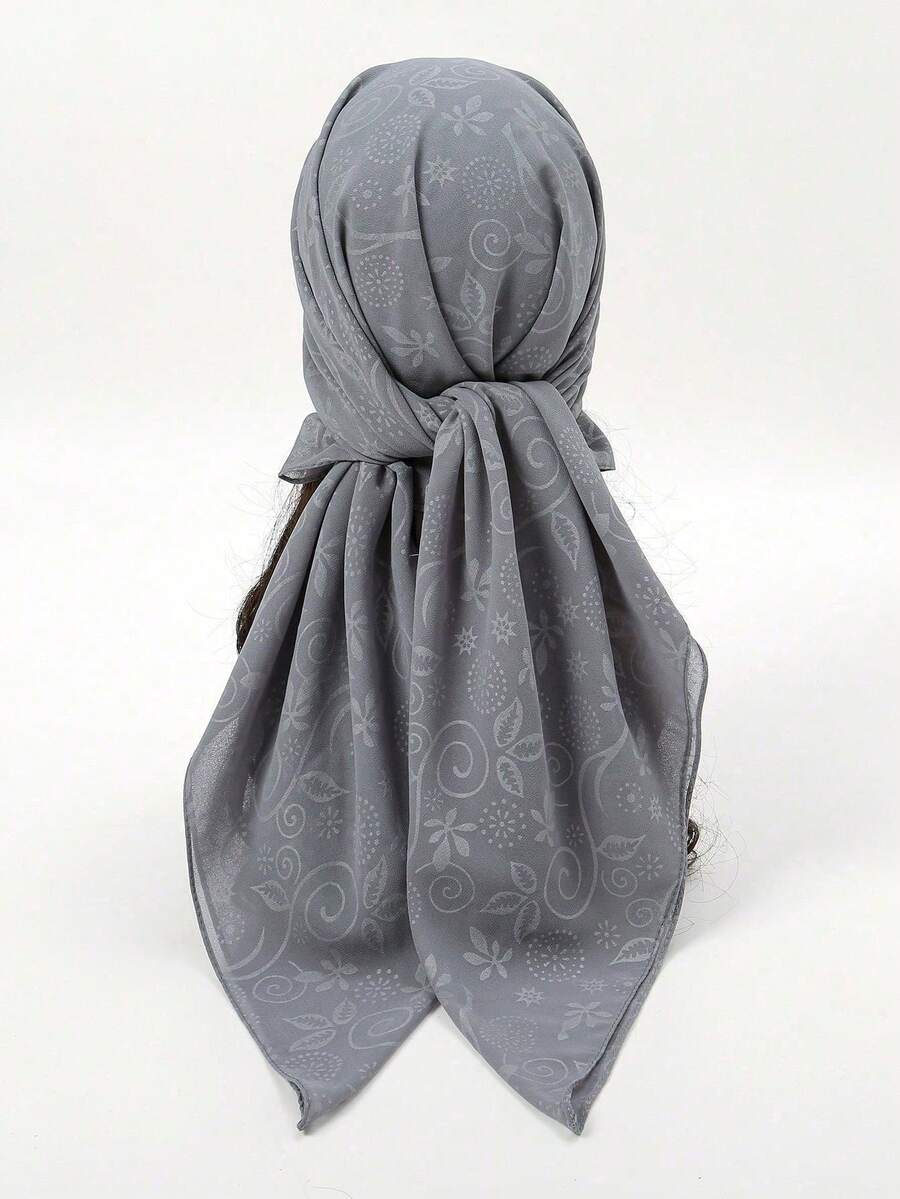 1pc Women Bandana Cashew Flower Embossed Chiffon Square Scarf With Fringes, Versatile For Daily Use - Multicolor - View 1