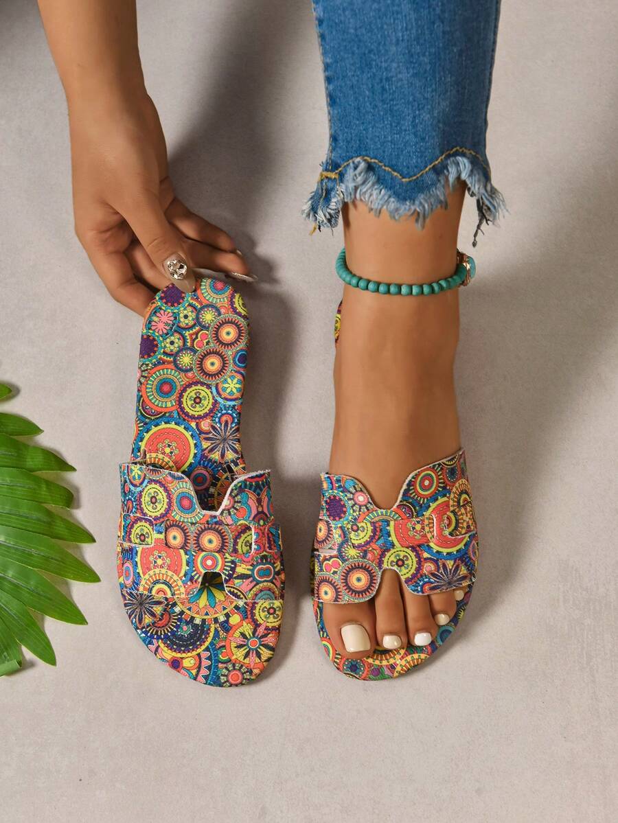 Sandale de plajă pentru femei, mărimi mari, confortabile, casual, de zi cu zi, vopsite în stil Tie-Dye, pentru exterior - Multicolor - Vizualizare 1