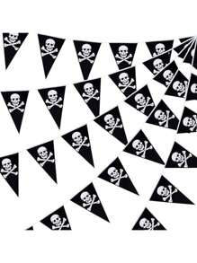 15pcs/Set 5m/20pcs 10m Long Pirate Banner, Halloween Pirate Theme Decoration, Pirate Skull Triangle Flags, Birthday Party Supplies