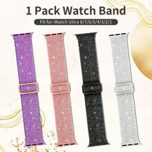 1 paquete de Banda elástica de nailon brillante compatible con relojes Apple de 38mm, 40mm, 41mm, 42mm, 44mm, 45mm, 46mm, 49mm para mujeres y niñas, banda trenzada ajustable tipo bucle solo compatible con Series Ultra 10 9 8 7 6 5 4 3 2 1 SE