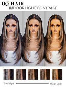 OQ 无需胶水即可佩戴的直发层次感假发,180%真人发,16-24英寸,预剪预拔毛,6*4透明蕾丝假发,挑染渐变色,无需胶水即可佩戴,未经加工的真人发,自然发际线,伴娘礼物,免运费,新手友好,万圣节女性装扮,万圣节前额假发 - S1/27 - 查看 8