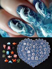 Molde de silicone para esculpir unhas em formato de amor, estrela do mar, oceano, verão, cavalo-marinho, concha de golfinho, molde macio, placa de carimbo, estênceis de impressão em gel, pingentes de luxo para unhas, decoração de manicure faça você mesmo, acessórios de arte, suprimentos para unhas, ferramentas para unhas, ferramentas para arte em unhas, volta às aulas, unhas, ferramentas para unhas de pressão