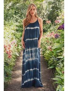 Tie Dye Spaghetti Strap Maxi Dress - Army Green - View 4