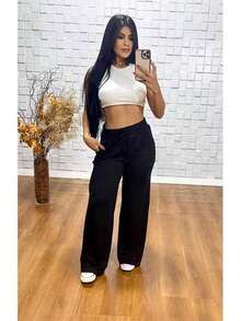 Women's Cold Weather Wide Leg Pants, Winter Fashion 2025 - Black - View 2