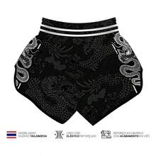 Muaythai Dragon Thai Short Unisex Premium Thai Short New Release - 黑與白 - 查看 3