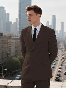 Men's 2 Piece Suits Double Breasted Tuxedo Sets For Men Slim Fit Blazer Jacket Pants Sets For Business Formal Wedding Prom - Coffee Brown - View 5