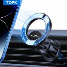 TOPK Magnetic Car Mount , 20 Powerful Magnets, 360° Rotation Air Vent Phone Holder, Waterproof, Adjustable, Round Shape, ABS Material, Compatible With IPhone 15/14/13/12 Series, Auto Smartphone Cradle - Black - View 3