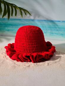 Tropiscape 1pc Women's Fashion Solid Color Versatile Handmade Crochet Wavy Brim Knit Beanie, Suitable For Autumn/Winter Warmth And Daily Wear Autumn Winter Gifts - Multicolor - View 12