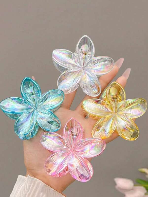 4pcs/1pc Women's Laser Mermaid Hair Clips, Lightweight Plastic Hair Clips, Fashion Versatile Elegant Hair Accessories, Suitable For Daily Wear, Bathing, Washing Face, Makeup, Matching Clothes, Casual Half Bun Hair Clips With Aubergine Flower, Medium Shark Design Hair Clips, Hair Accessories