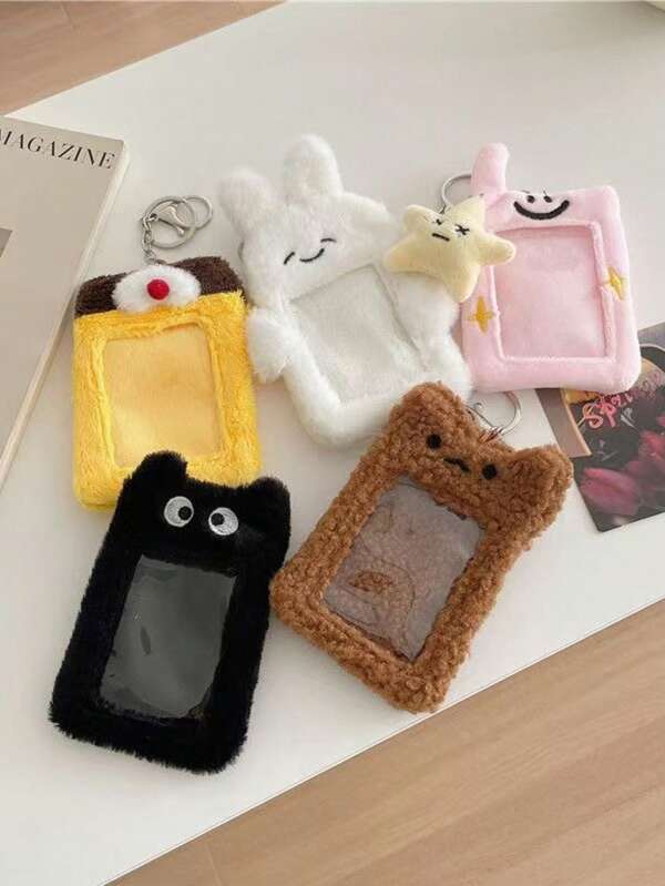 1pc Cute Plush Animal Card Holder, Backpack Keychain Pendant, Student ID/Photo Card Case, Bag Decoration, Photo Sleeve