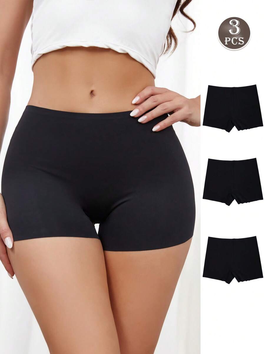 3 件装黑色舒适弹力无缝内裤，透气隐形内裤