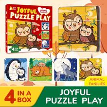 Caja 4 en 1, Rompecabezas, Juguete del rompecabezas con diseño de animales de dibujos animados, juguete educativo para niños, juego de emparejamiento educativo, juego de emparejamiento de formas, juegos de aprendizaje fonético, juguetes fáciles de usar, desarrollo cognitivo mejorado, diversión de aprendizaje temprano, escuela, estudiante, papelería, útiles escolares, regalo de vuelta a la escuela, niño, niña, regalo de cumpleaños para niños