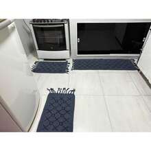 Kitchen Set Geometric Runner Kit 3 Pieces Excellent Quality Thick Fabric Knotted Loom - Xám đậm - Xem 2