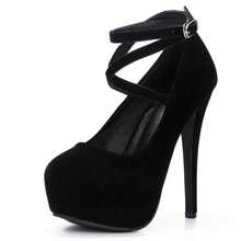 Fereshte Women's Ankle Strap Platform High Heels Party Dress Pumps Shoes - 黑色黑色底 - 查看 2