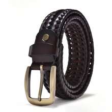 Men Genuine Leather Braided Belts Webbing High Quality Braided Vintage Belt For Men Gold Pin Buckle Casual For Jeans Strap