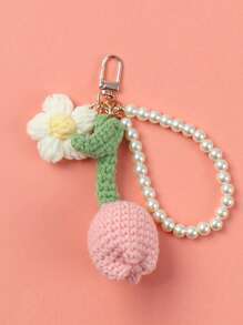 1pc Keychain Handmade Weaving Cute Tulip Flower Keychains Gift For Car Keys Bag Wallet Purse Women Girls,Woven Puff Flower Mobile Phone Bag Pendant Car Accessories Bag Charm School