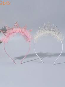 1 pieza/2 piezas Diadema con corona colorida, aro para el cabello de tul y perlas, accesorios elegantes para el cabello, adecuados como regalos para fiestas infantiles - banda para el cabello - Ver 11