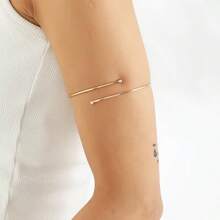 1pc Minimalist Fashion Versatile Metal Line Design Bracelet, Gift For Women - Yellow Gold - View 6