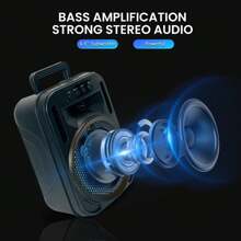 Dazone Portable Bluetooth Speaker 6.5-In Woofer Wireless Speaker Subwoofer USB Rechargeable Heavy Bass LED Party PA Sound System AUX FM Remote Control LED Light Handle