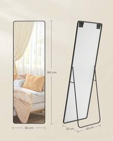 Ganzkörperspiegel, 160 x 50 cm, rechteckiger Standspiegel, Rahmen aus Aluminiumlegierung, Hartglas, für Schlafzimmer, Wohnzimmer, Garderobe, tintenschwarz - Tintenschwarz - Übersicht 5